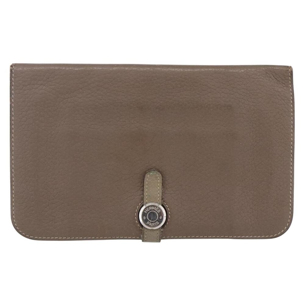 Hermes Leather Dogon Duo GM Wallet Gray